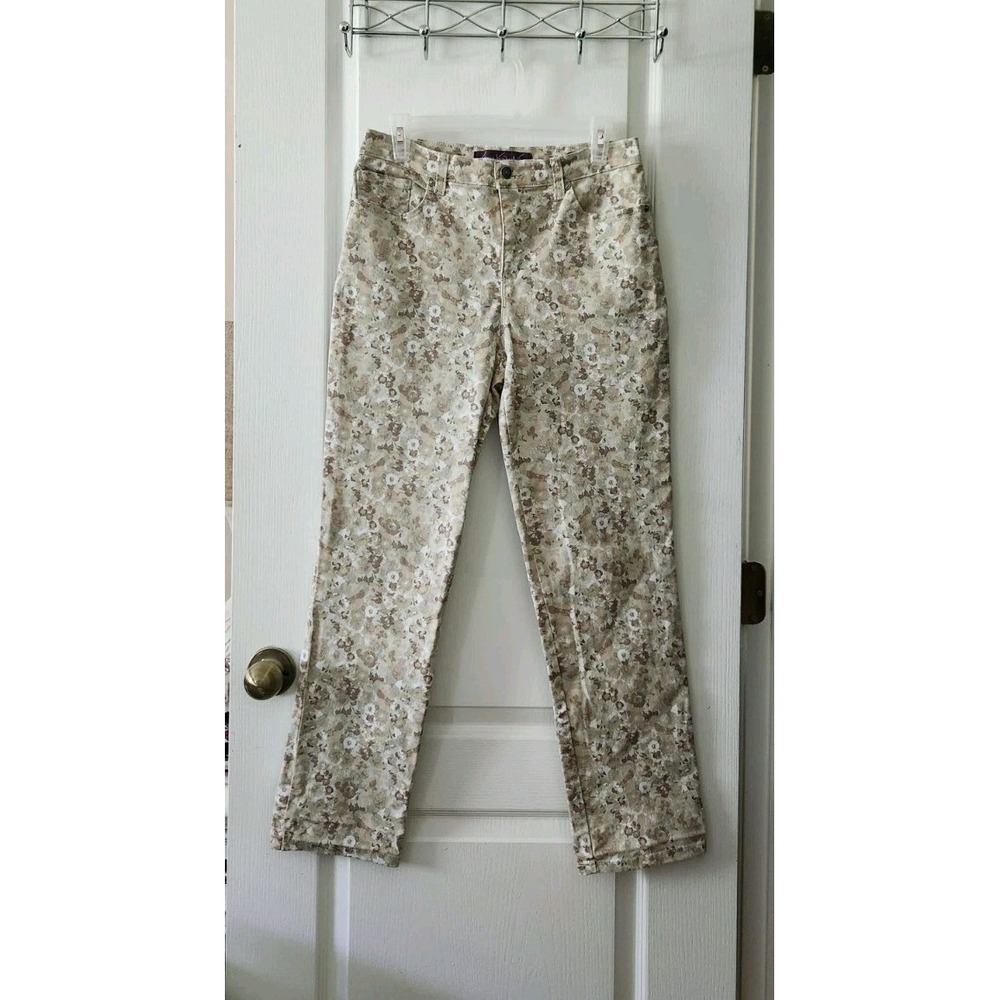 Gloria Vanderbilt Amanda Jeans Womens Beige Floral High Rise Straight Leg Size 8